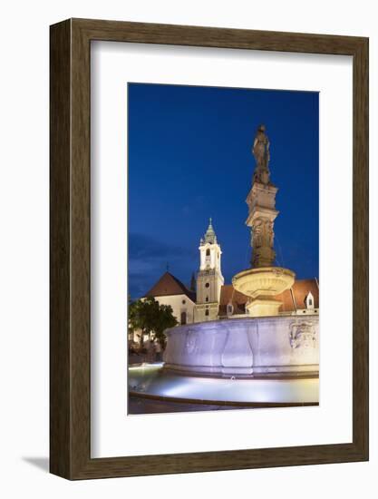 Old Town Hall and Roland's Fountain in Hlavne Nam (Main Square) at Dusk-Ian Trower-Framed Photographic Print