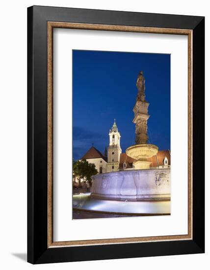 Old Town Hall and Roland's Fountain in Hlavne Nam (Main Square) at Dusk-Ian Trower-Framed Photographic Print