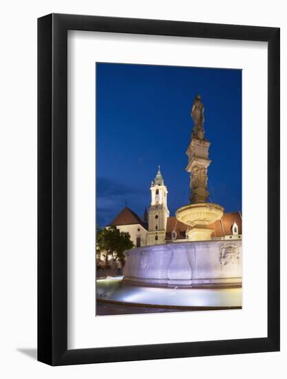 Old Town Hall and Roland's Fountain in Hlavne Nam (Main Square) at Dusk-Ian Trower-Framed Photographic Print