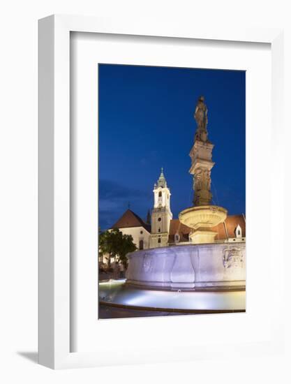 Old Town Hall and Roland's Fountain in Hlavne Nam (Main Square) at Dusk-Ian Trower-Framed Photographic Print