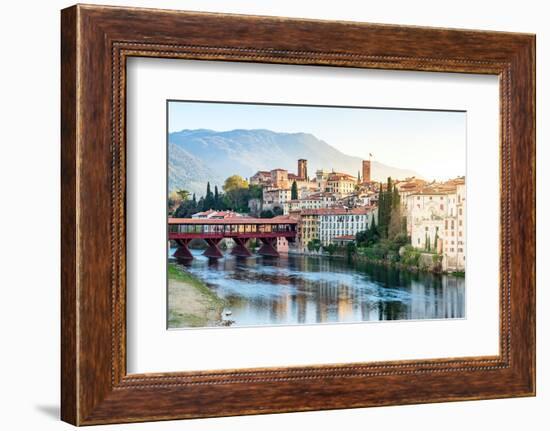 Old town of Bassano Del Grappa overlooking river Brenta at sunrise, Vicenza province, Veneto, Italy-Roberto Moiola-Framed Photographic Print