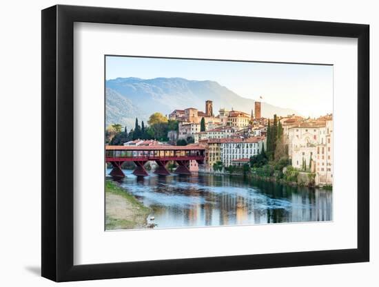 Old town of Bassano Del Grappa overlooking river Brenta at sunrise, Vicenza province, Veneto, Italy-Roberto Moiola-Framed Photographic Print