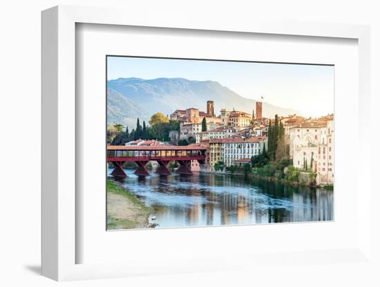 Old town of Bassano Del Grappa overlooking river Brenta at sunrise, Vicenza province, Veneto, Italy-Roberto Moiola-Framed Photographic Print