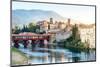 Old town of Bassano Del Grappa overlooking river Brenta at sunrise, Vicenza province, Veneto, Italy-Roberto Moiola-Mounted Photographic Print