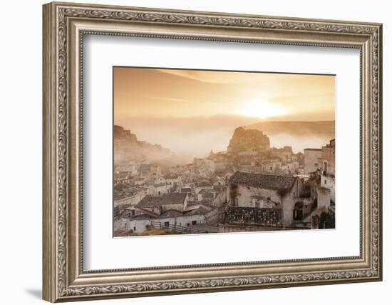 Old Town Quarter Sasso Caveoso and Monte Errone with Sunrise, Matera, Basilicata, Apulia, Italy-Markus Lange-Framed Photographic Print