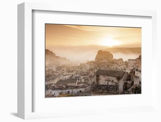 Old Town Quarter Sasso Caveoso and Monte Errone with Sunrise, Matera, Basilicata, Apulia, Italy-Markus Lange-Framed Photographic Print