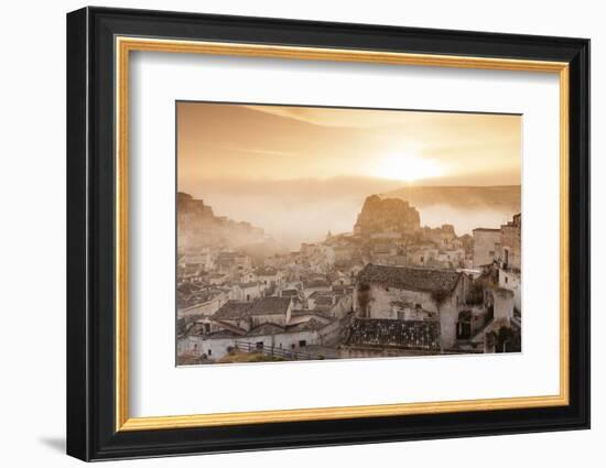 Old Town Quarter Sasso Caveoso and Monte Errone with Sunrise, Matera, Basilicata, Apulia, Italy-Markus Lange-Framed Photographic Print