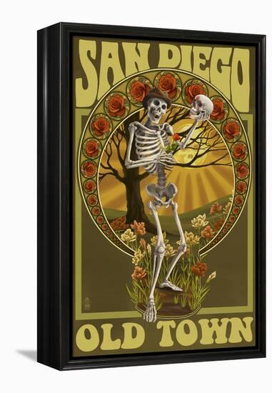 Old Town - San Diego, California - Day of the Dead Sugar Skull-Lantern Press-Framed Stretched Canvas