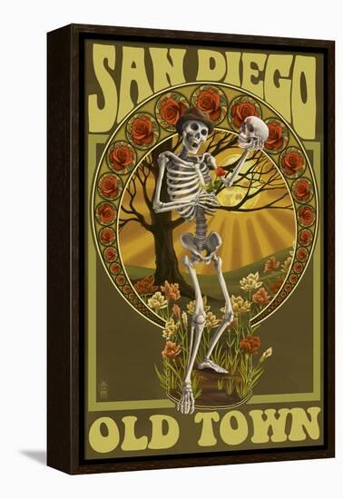 Old Town - San Diego, California - Day of the Dead Sugar Skull-Lantern Press-Framed Stretched Canvas