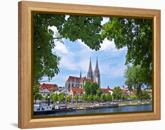 Old Town Skyline with St. Peter's Cathedral and Danube River, Regensburg, Germany-Miva Stock-Framed Premier Image Canvas