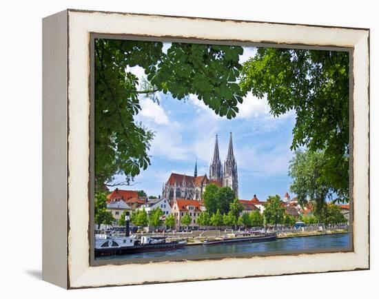 Old Town Skyline with St. Peter's Cathedral and Danube River, Regensburg, Germany-Miva Stock-Framed Premier Image Canvas