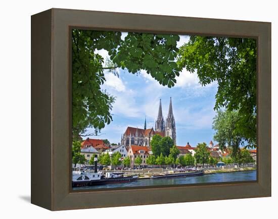 Old Town Skyline with St. Peter's Cathedral and Danube River, Regensburg, Germany-Miva Stock-Framed Premier Image Canvas