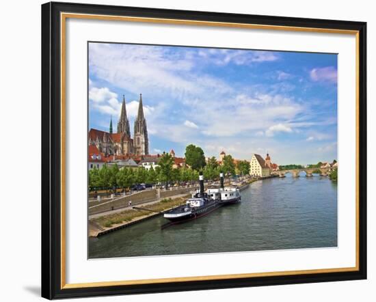 Old Town Skyline with St. Peter's Cathedral and Danube River, Regensburg, Germany-Miva Stock-Framed Photographic Print