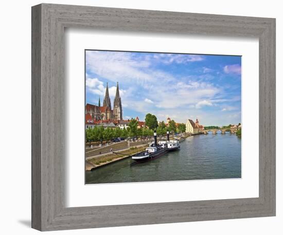 Old Town Skyline with St. Peter's Cathedral and Danube River, Regensburg, Germany-Miva Stock-Framed Photographic Print