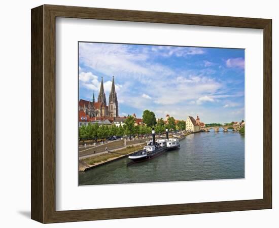 Old Town Skyline with St. Peter's Cathedral and Danube River, Regensburg, Germany-Miva Stock-Framed Photographic Print