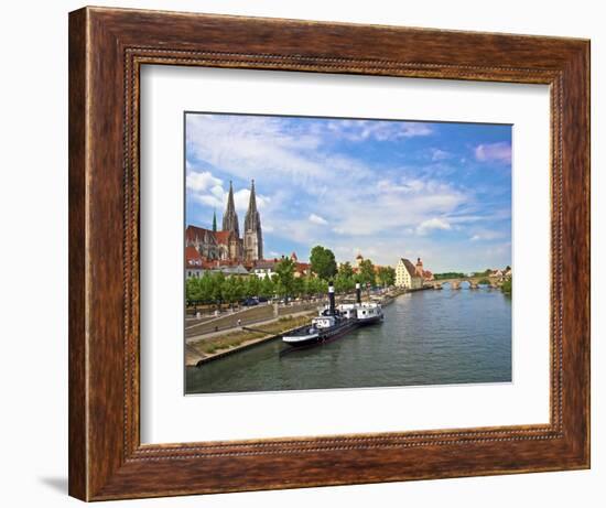 Old Town Skyline with St. Peter's Cathedral and Danube River, Regensburg, Germany-Miva Stock-Framed Photographic Print