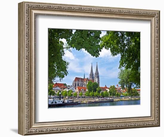 Old Town Skyline with St. Peter's Cathedral and Danube River, Regensburg, Germany-Miva Stock-Framed Photographic Print