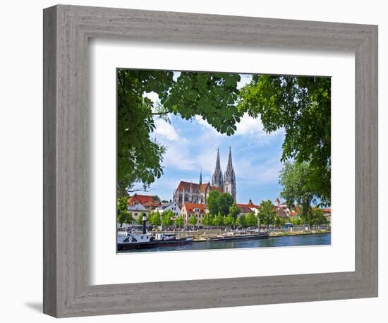 Old Town Skyline with St. Peter's Cathedral and Danube River, Regensburg, Germany-Miva Stock-Framed Photographic Print