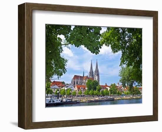 Old Town Skyline with St. Peter's Cathedral and Danube River, Regensburg, Germany-Miva Stock-Framed Photographic Print