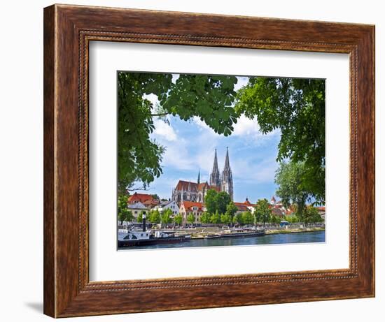 Old Town Skyline with St. Peter's Cathedral and Danube River, Regensburg, Germany-Miva Stock-Framed Photographic Print