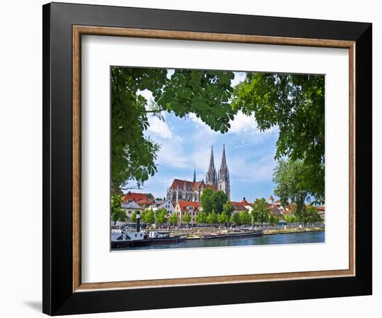 Old Town Skyline with St. Peter's Cathedral and Danube River, Regensburg, Germany-Miva Stock-Framed Photographic Print