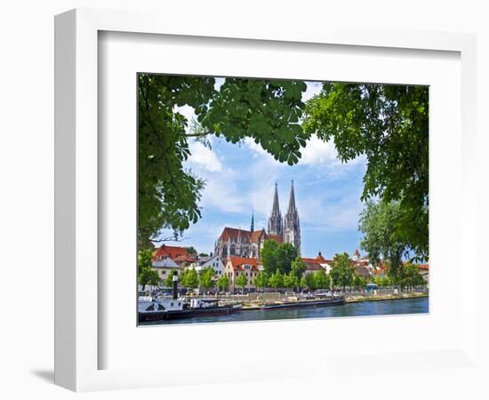 Old Town Skyline with St. Peter's Cathedral and Danube River, Regensburg, Germany-Miva Stock-Framed Photographic Print