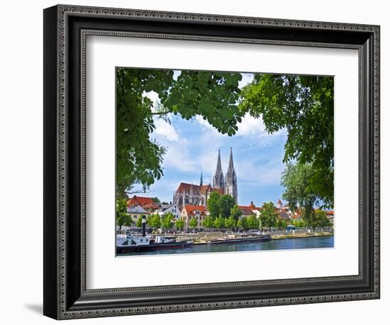 Old Town Skyline with St. Peter's Cathedral and Danube River, Regensburg, Germany-Miva Stock-Framed Photographic Print