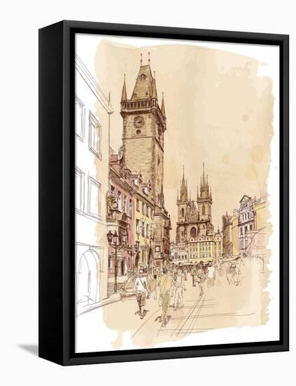 Old Town Square, Prague, Czech Republic - a Vector Sketch--Vladimir--Framed Stretched Canvas