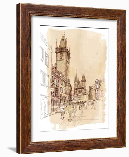 Old Town Square, Prague, Czech Republic - a Vector Sketch--Vladimir--Framed Art Print