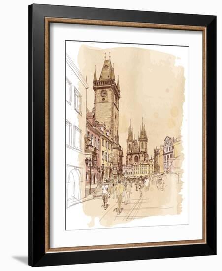 Old Town Square, Prague, Czech Republic - a Vector Sketch--Vladimir--Framed Art Print