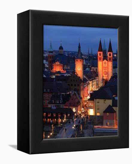 Old Town with Cathedral and Old Main Bridge, Wurzburg, Franconia, Bavaria, Germany, Europe-Hans Peter Merten-Framed Premier Image Canvas