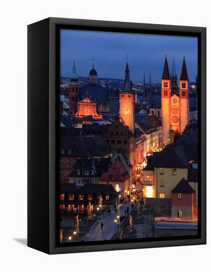 Old Town with Cathedral and Old Main Bridge, Wurzburg, Franconia, Bavaria, Germany, Europe-Hans Peter Merten-Framed Premier Image Canvas