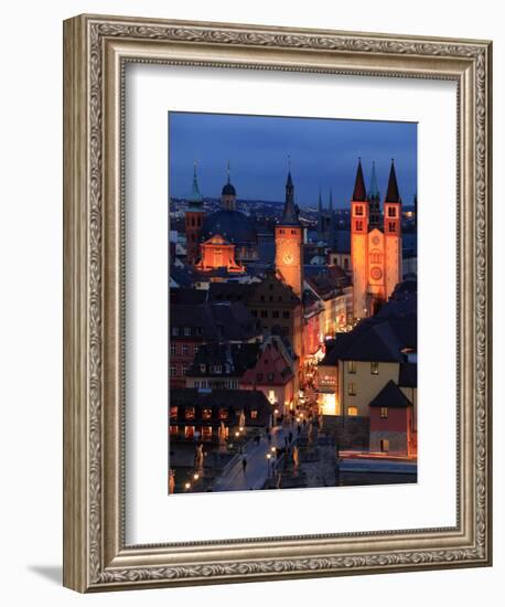 Old Town with Cathedral and Old Main Bridge, Wurzburg, Franconia, Bavaria, Germany, Europe-Hans Peter Merten-Framed Photographic Print