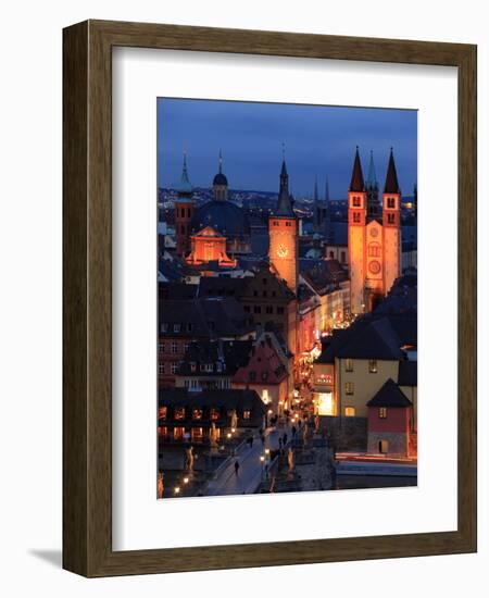 Old Town with Cathedral and Old Main Bridge, Wurzburg, Franconia, Bavaria, Germany, Europe-Hans Peter Merten-Framed Photographic Print
