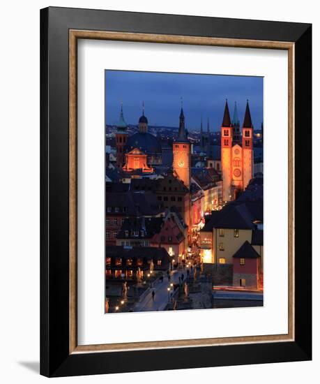 Old Town with Cathedral and Old Main Bridge, Wurzburg, Franconia, Bavaria, Germany, Europe-Hans Peter Merten-Framed Photographic Print