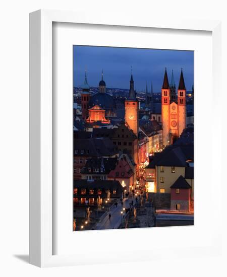 Old Town with Cathedral and Old Main Bridge, Wurzburg, Franconia, Bavaria, Germany, Europe-Hans Peter Merten-Framed Photographic Print