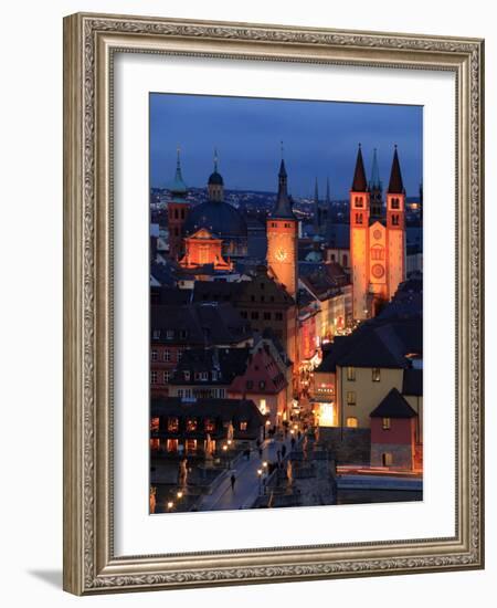 Old Town with Cathedral and Old Main Bridge, Wurzburg, Franconia, Bavaria, Germany, Europe-Hans Peter Merten-Framed Photographic Print