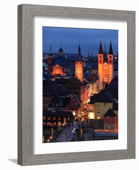 Old Town with Cathedral and Old Main Bridge, Wurzburg, Franconia, Bavaria, Germany, Europe-Hans Peter Merten-Framed Photographic Print