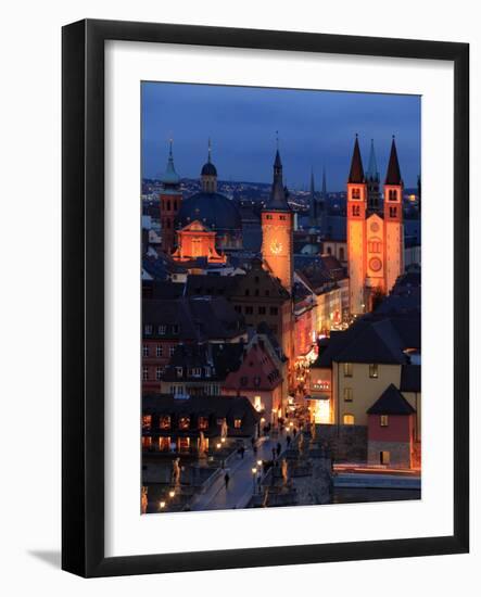 Old Town with Cathedral and Old Main Bridge, Wurzburg, Franconia, Bavaria, Germany, Europe-Hans Peter Merten-Framed Photographic Print