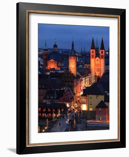 Old Town with Cathedral and Old Main Bridge, Wurzburg, Franconia, Bavaria, Germany, Europe-Hans Peter Merten-Framed Photographic Print