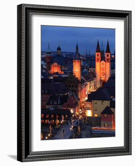 Old Town with Cathedral and Old Main Bridge, Wurzburg, Franconia, Bavaria, Germany, Europe-Hans Peter Merten-Framed Photographic Print