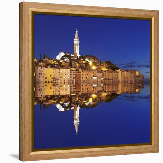 Old Town with Cathedral of St. Euphemia Reflecting in the Water at Night, Istria, Croatia, Europe-Markus Lange-Framed Premier Image Canvas