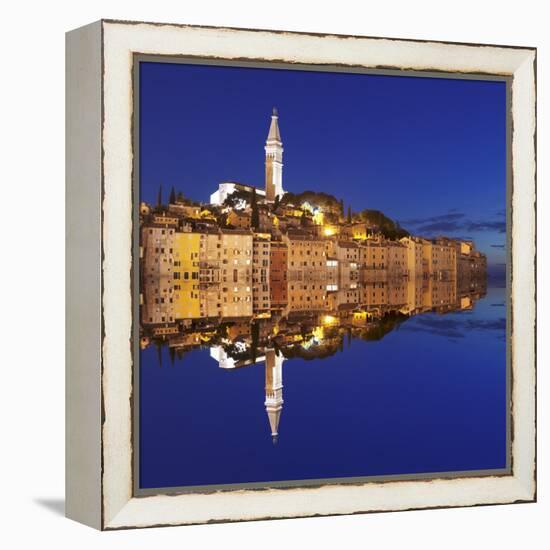 Old Town with Cathedral of St. Euphemia Reflecting in the Water at Night, Istria, Croatia, Europe-Markus Lange-Framed Premier Image Canvas