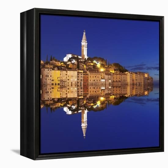 Old Town with Cathedral of St. Euphemia Reflecting in the Water at Night, Istria, Croatia, Europe-Markus Lange-Framed Premier Image Canvas