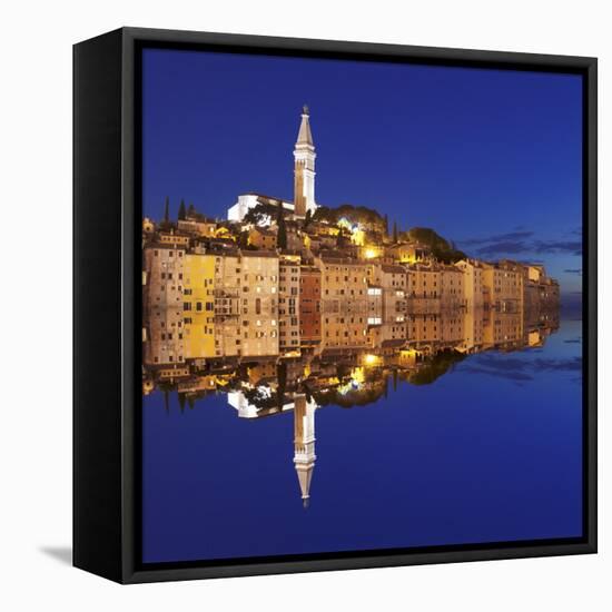 Old Town with Cathedral of St. Euphemia Reflecting in the Water at Night, Istria, Croatia, Europe-Markus Lange-Framed Premier Image Canvas