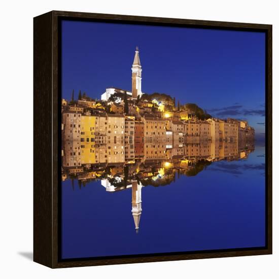 Old Town with Cathedral of St. Euphemia Reflecting in the Water at Night, Istria, Croatia, Europe-Markus Lange-Framed Premier Image Canvas