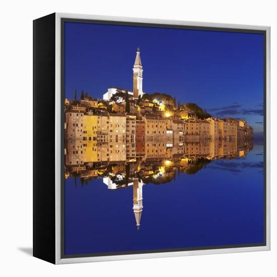 Old Town with Cathedral of St. Euphemia Reflecting in the Water at Night, Istria, Croatia, Europe-Markus Lange-Framed Premier Image Canvas