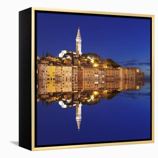 Old Town with Cathedral of St. Euphemia Reflecting in the Water at Night, Istria, Croatia, Europe-Markus Lange-Framed Premier Image Canvas