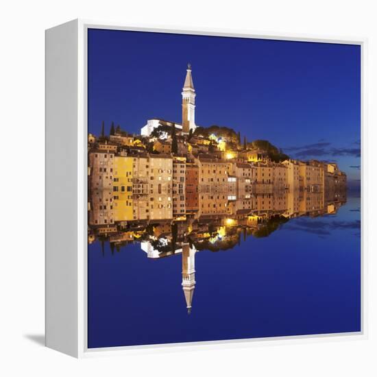 Old Town with Cathedral of St. Euphemia Reflecting in the Water at Night, Istria, Croatia, Europe-Markus Lange-Framed Premier Image Canvas