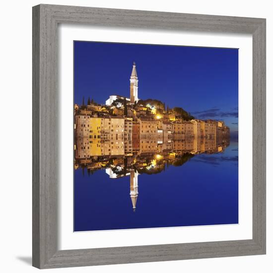 Old Town with Cathedral of St. Euphemia Reflecting in the Water at Night, Istria, Croatia, Europe-Markus Lange-Framed Photographic Print